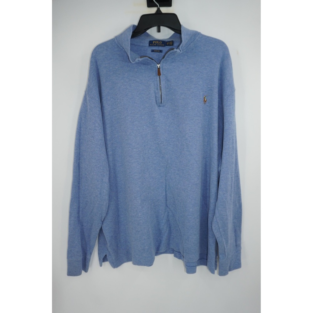Polo Ralph Lauren Sweater‎ Mens 2XB Blue Estate Rib Half Zip Pullover Cotton